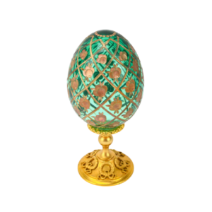 Faberge Signed Cut Crystal Green Egg Ormolu Mount